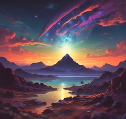 Illustration of outer planet with starry galaxy.