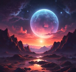 Illustration of outer planet with starry galaxy.