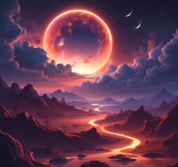 Illustration of outer planet with starry galaxy.