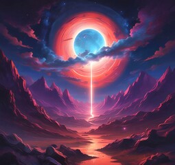 Illustration of outer planet with starry galaxy.