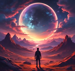 Illustration of outer planet with starry galaxy.