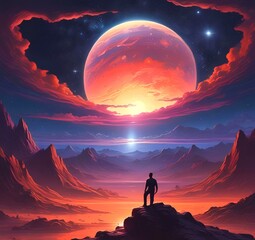 Illustration of outer planet with starry galaxy.