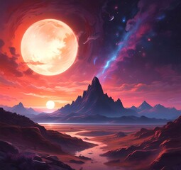 Illustration of outer planet with starry galaxy.