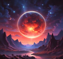 Illustration of outer planet with starry galaxy.