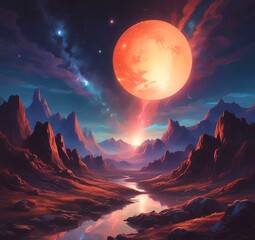 Illustration of outer planet with starry galaxy.