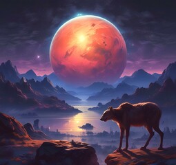 Illustration of outer planet with starry galaxy.