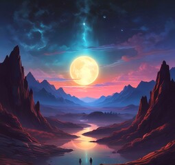 Illustration of outer planet with starry galaxy.