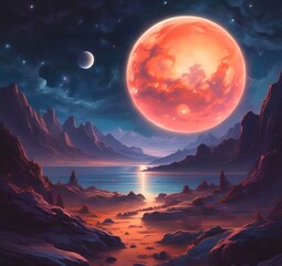 Illustration of outer planet with starry galaxy.