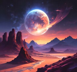 Illustration of outer planet with starry galaxy.