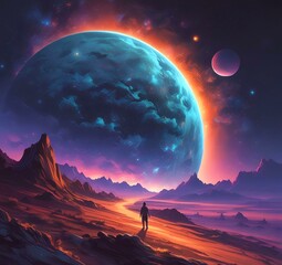 Illustration of outer planet with starry galaxy.