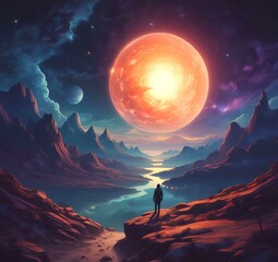 Illustration of outer planet with starry galaxy.