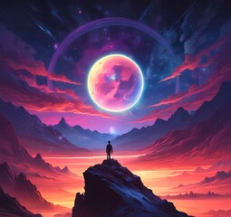 Illustration of outer planet with starry galaxy.