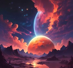 Illustration of outer planet with starry galaxy.