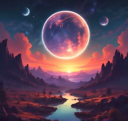 Illustration of outer planet with starry galaxy.