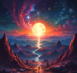 Illustration of outer planet with starry galaxy.