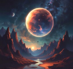 Illustration of outer planet with starry galaxy.