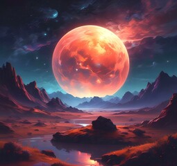 Illustration of outer planet with starry galaxy.