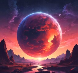 Illustration of outer planet with starry galaxy.