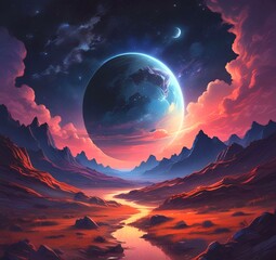 Illustration of outer planet with starry galaxy.