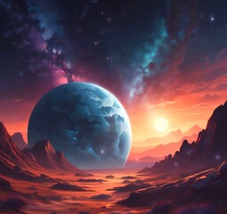 Illustration of outer planet with starry galaxy.