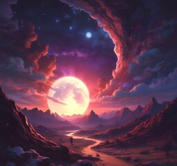 Illustration of outer planet with starry galaxy.