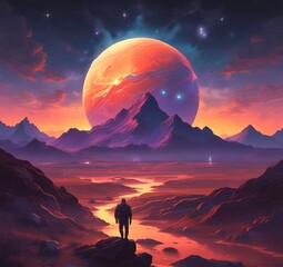Illustration of outer planet with starry galaxy.