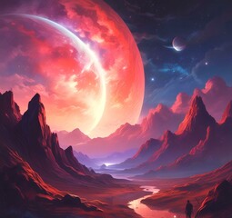 Illustration of outer planet with starry galaxy.