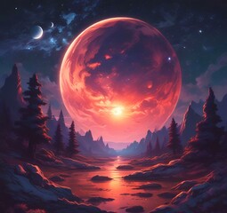 Illustration of outer planet with starry galaxy.