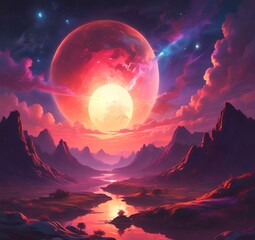 Illustration of outer planet with starry galaxy.