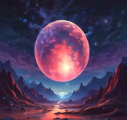 Illustration of outer planet with starry galaxy.