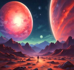 Illustration of outer planet with starry galaxy.