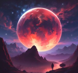 Illustration of outer planet with starry galaxy.