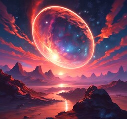 Illustration of outer planet with starry galaxy.