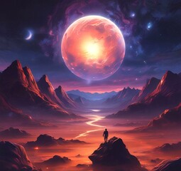 Illustration of outer planet with starry galaxy.