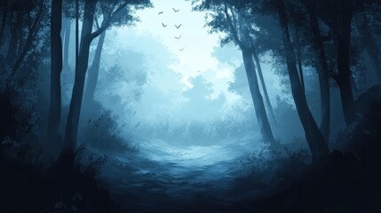 Wall Mural - A Mystical Blue Forest Path Beckons Deeper Within
