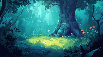 Wall Mural - Enchanting Forest Clearing Underneath Ancient Tree Canopy
