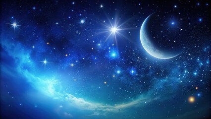 a dark blue sky with numerous stars and a crescent moon , cosmos, universe, cosmos