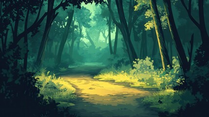 Wall Mural - Serene Forest Path Leading Deep Into Verdant Woods