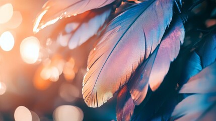 Wall Mural - Close-Up of Iridescent Feathers Showcasing Stunning Colors and Natural Texture, Ideal for Artistic and Nature-Themed Projects and Designs