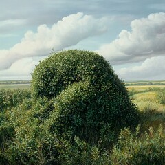 Canvas Print - Serene Landscape: Lush Green Bush Under a Cloudy Sky