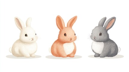 Wall Mural - Three cute bunnies in white, orange, and gray.