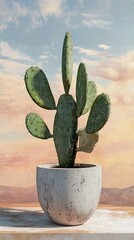 Poster - Desert Cactus in Pot: Arid Plant Photography