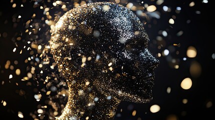 Canvas Print - Glittering Head Silhouette Amidst Falling Particles