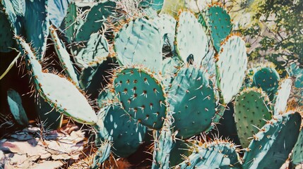 Poster - Prickly Pear Cactus in the Desert: A Vibrant Close-up