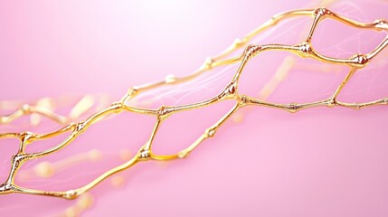 Poster - Golden Mesh Structure with Delicate Lines on Soft Pink Background for Artistic and Abstract Themes