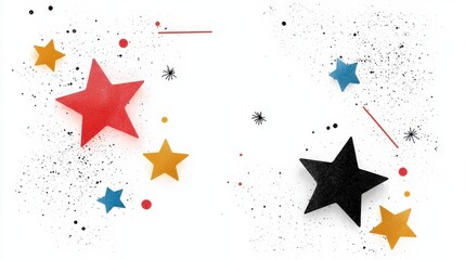 Poster - Colorful Stars and Abstract Shapes on a White Background for Creative Designs and Illustrations