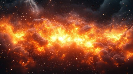 Wall Mural - Fiery explosion, smoke, glowing embers.