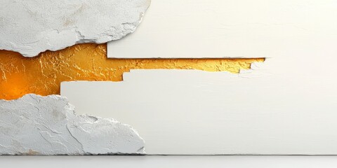 Poster - Elegant Abstract Wall Art Displaying Gold Texture Against White Surface with Cracked Layers of Paint