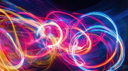 Aufkleber - Colorful Abstract Light Trails Creating Vibrant Swirls and Patterns on Dark Background