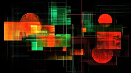 Aufkleber - Abstract Geometric Composition with Bright Colors and Dynamic Shapes for Modern Design and Technology Themes